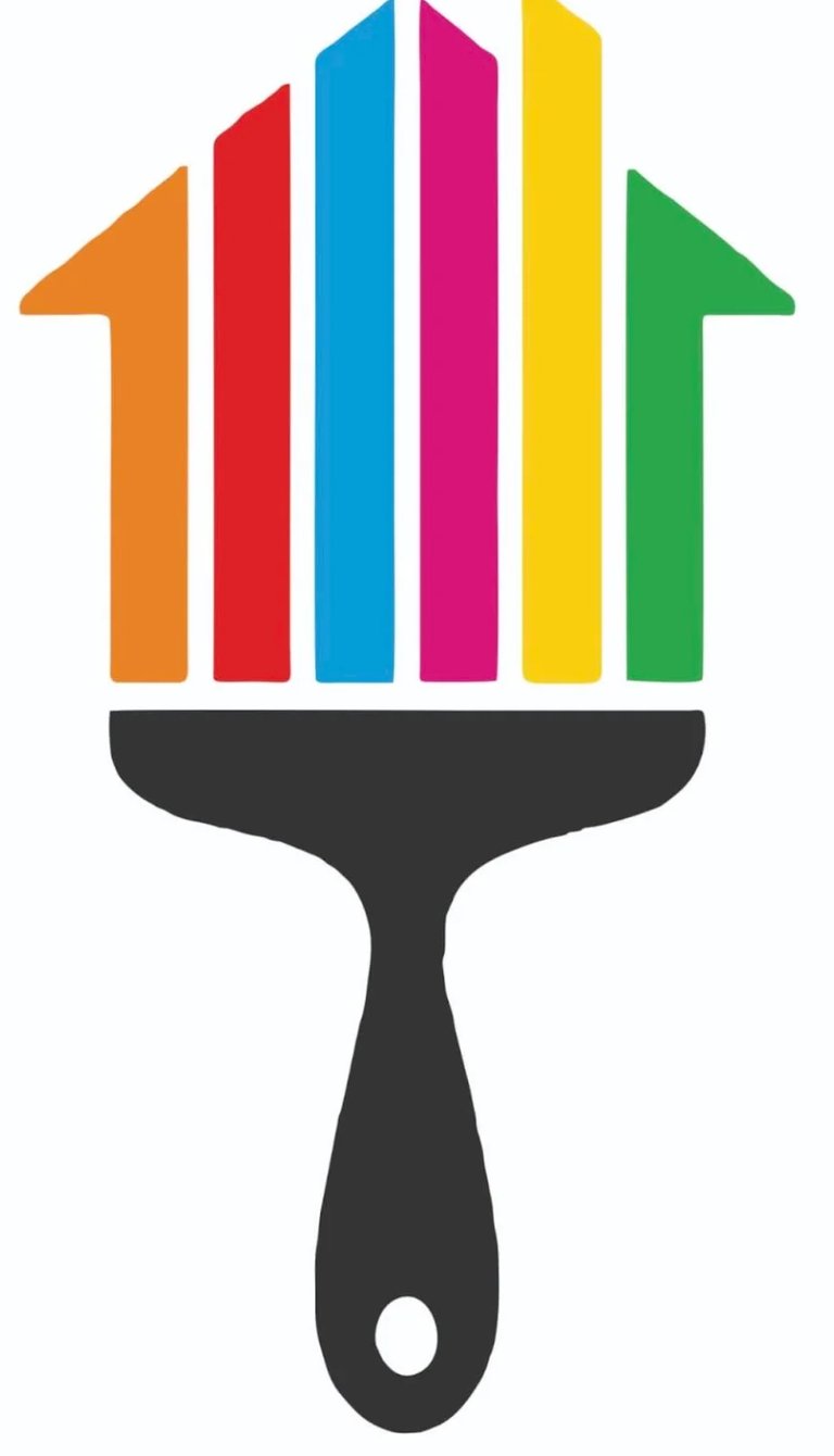 Paintbrush with colorful vertical stripes forming an upward arrow shape, representing creative growth or progress